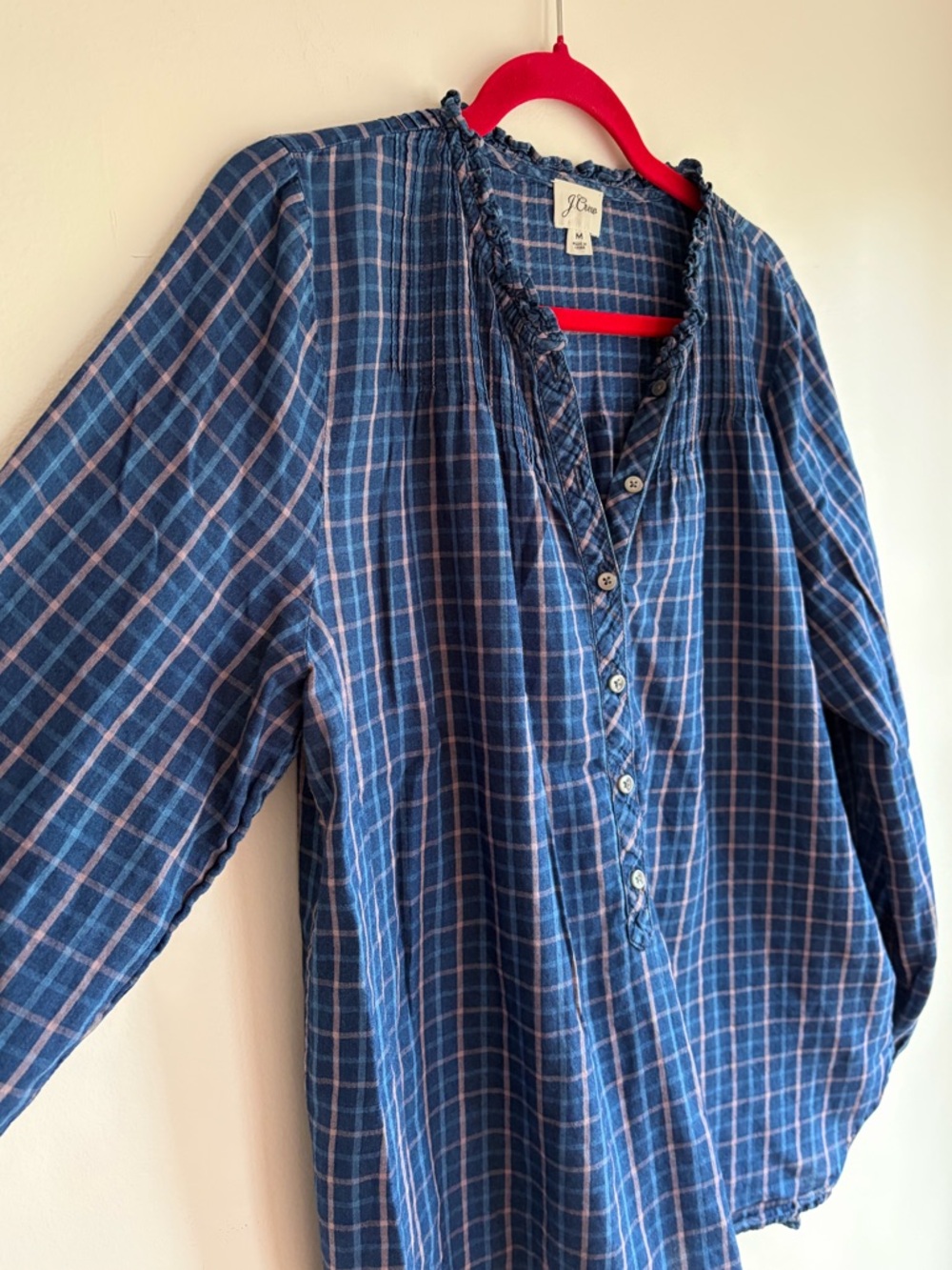 J. Crew Pintuck Lightweight Plaid 100% Cotton Prairie Blouse Size M - Picture 2 of 5